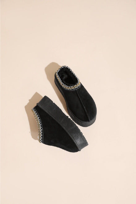 KIDS ULTRA MINI PLATFORM SLIPPERS EMBROIDED ANKLE BOOTS IN BLACK 31-36 SIZES