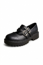 Women's Black Pu Double-Buckle Chunky Platform Mary Jane Shoes