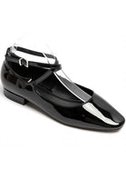 Women’s Black Patent Ankle-Strap Ballet Pumps Classic Square Toe Flats