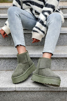 GREEN FAUX FUR LINED CLASSIC PLATFORM ANKLE BOOTS