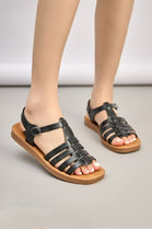 Women's Black Strappy Flat Summer Sandals Casual Comfort Footwear