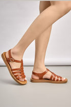 Women's Tan Strappy Flat Summer Sandals Casual Comfort Footwear