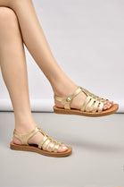 Women's Gold Strappy Flat Summer Sandals Casual Comfort Footwear