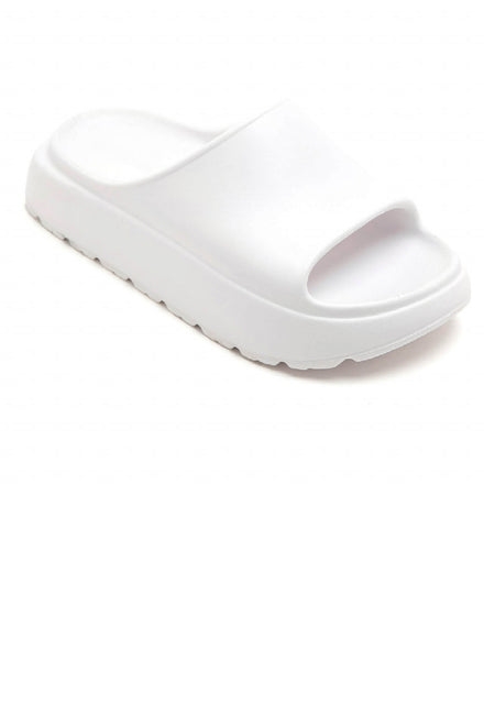 WHITE PLATFORM SLIP ON SLIDES SUMMER SANDALS