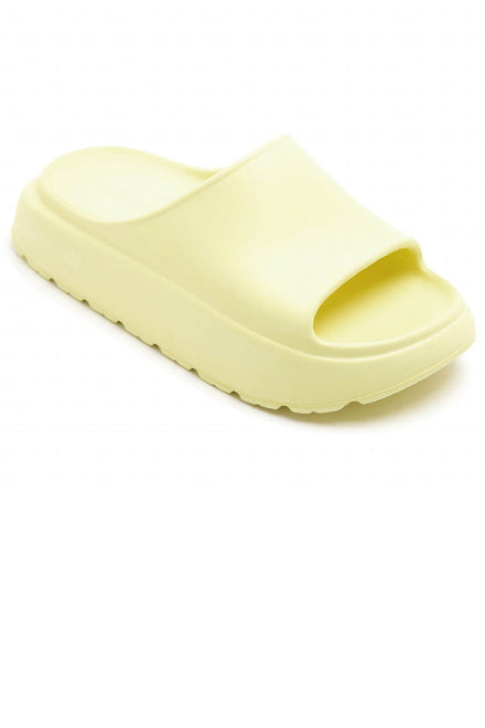 YELLOW PLATFORM SLIP ON SLIDES SUMMER SANDALS