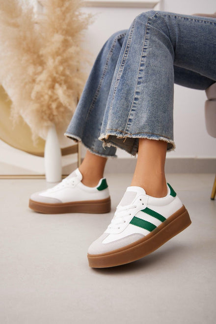 GREEN WHITE LACE UP CHUNKY SIDE DETAIL DESIGNER SNEAKERS TRAINERS
