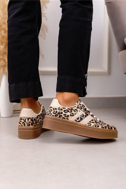 LEOPARD LACE UP CHUNKY SIDE DETAIL DESIGNER SNEAKERS TRAINERS