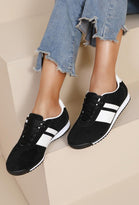 ROUND TOE SIDE LINE STRIPPED DETAILED GUM SOLE TRAINERS IN BLACK