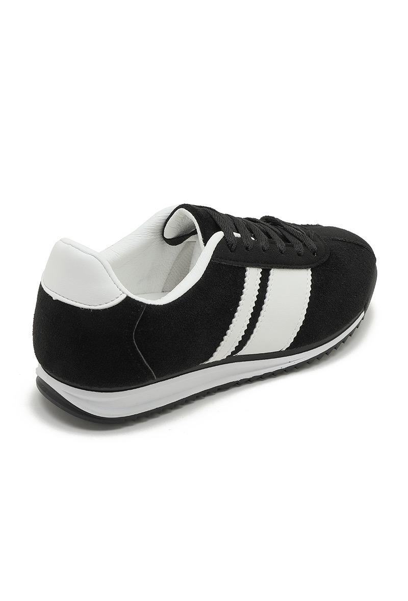 ROUND TOE SIDE LINE STRIPPED DETAILED GUM SOLE TRAINERS IN BLACK