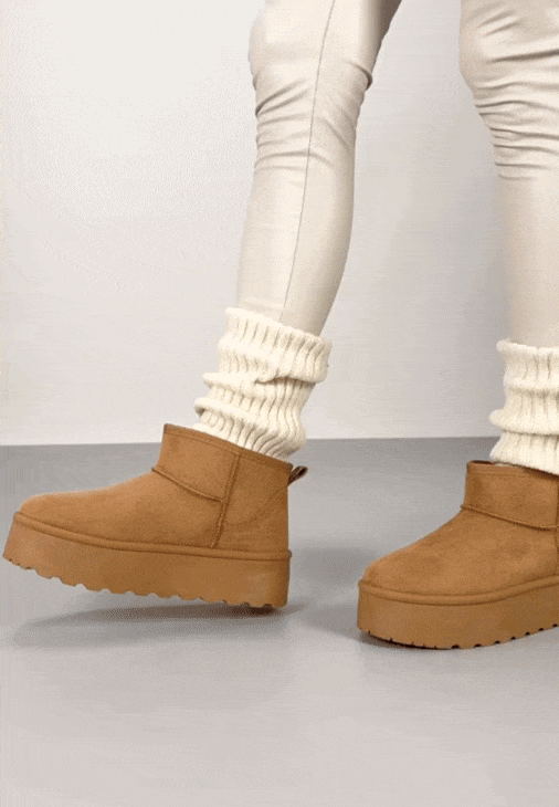 Chestnut Suede Faux Fur Ultra Mini Platform Ankle Boots