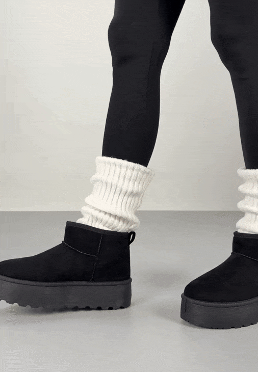 Black Suede Faux Fur Ultra Mini Platform Ankle Boots