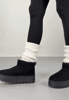 Black Suede Faux Fur Ultra Mini Platform Ankle Boots