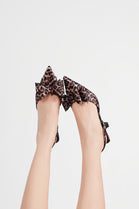 LEOPARD BOW DETAIL KITTEN HEELS SLING BACK PARTY SANDALS