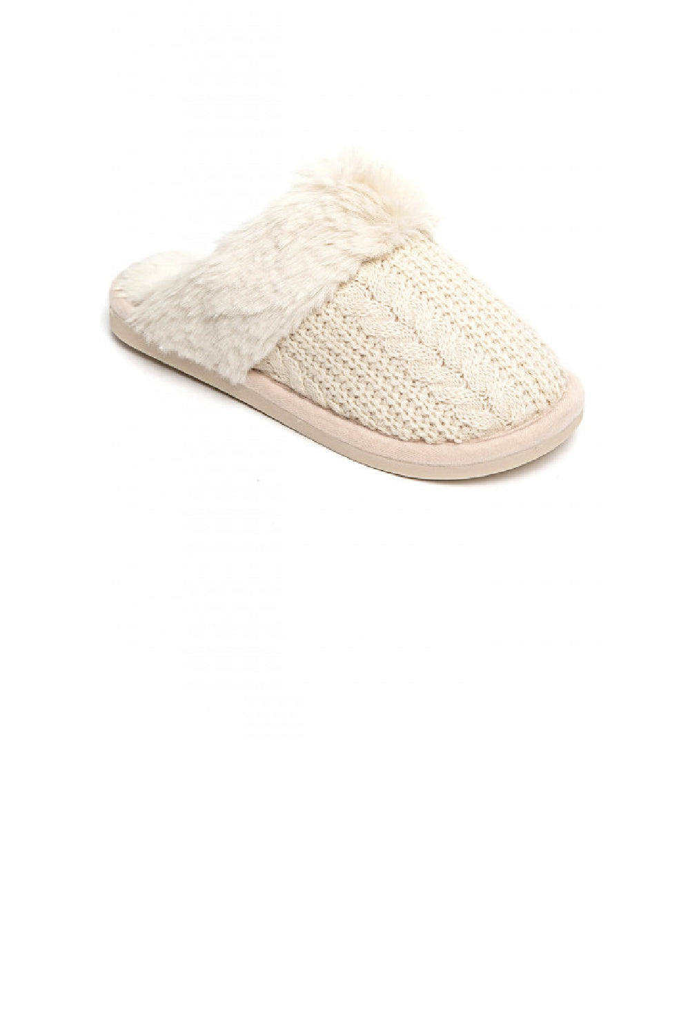 Beige Knit Faux Fur Lined Cosy Mule Slippers
