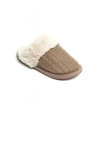 Camel Knit Fabric Faux Fur Lined Cosy Winter Slippers