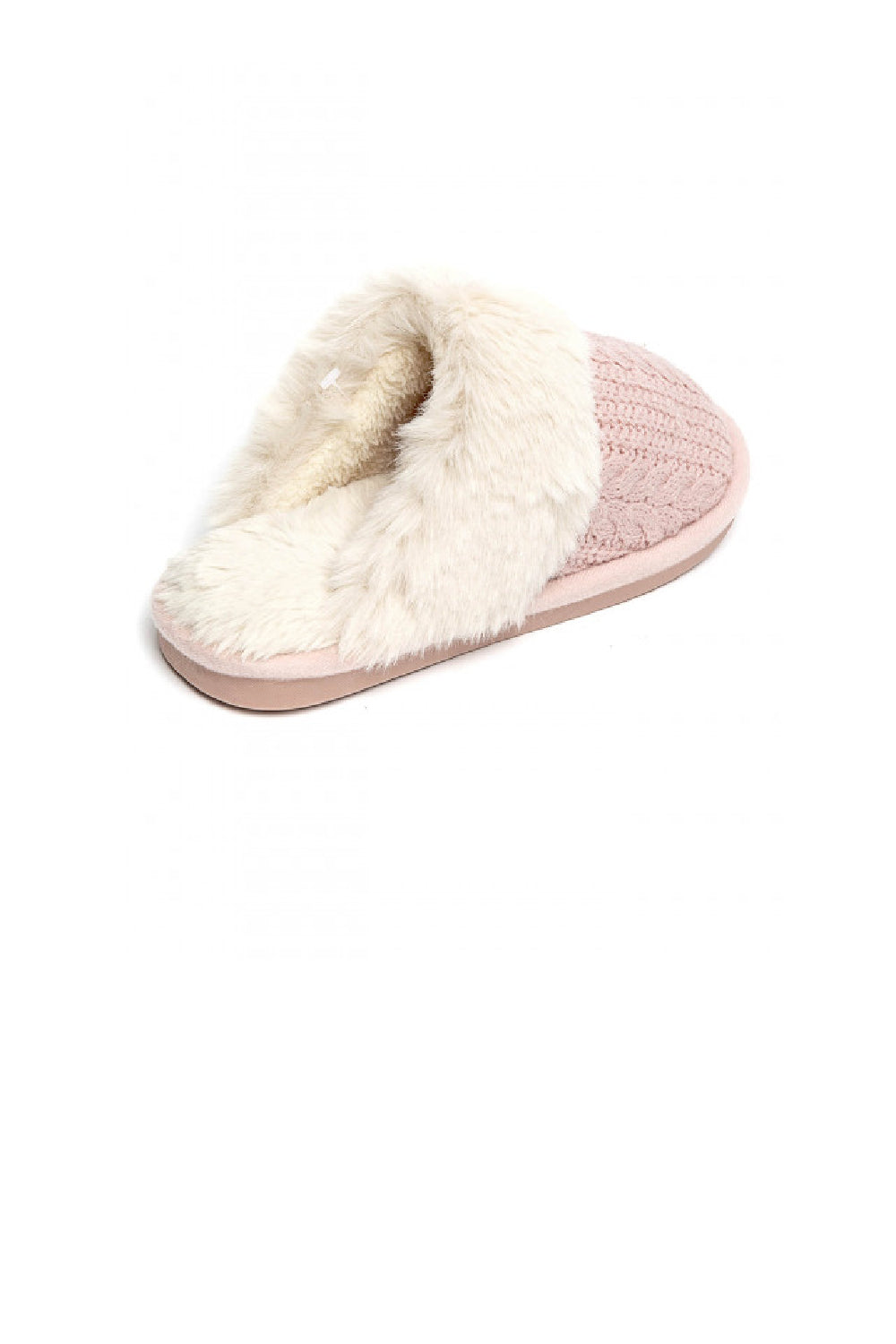 Pink Knit Fabric Faux Fur Lined Cosy Winter Slippers