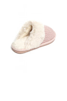 Pink Knit Fabric Faux Fur Lined Cosy Winter Slippers