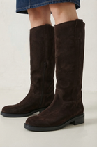 Women's Premium Brown Leather Knee-High Boots With Side-Zip