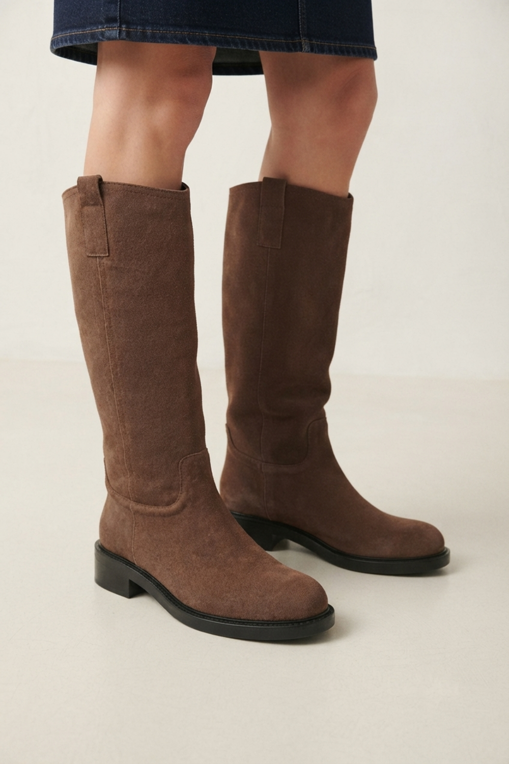 Women's Premium Khaki Leather Knee-High Boots With Side-Zip