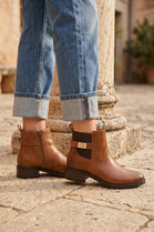 Women’s Camel Leather-Look Ankle Boots with Buckle Detail & Block Heel