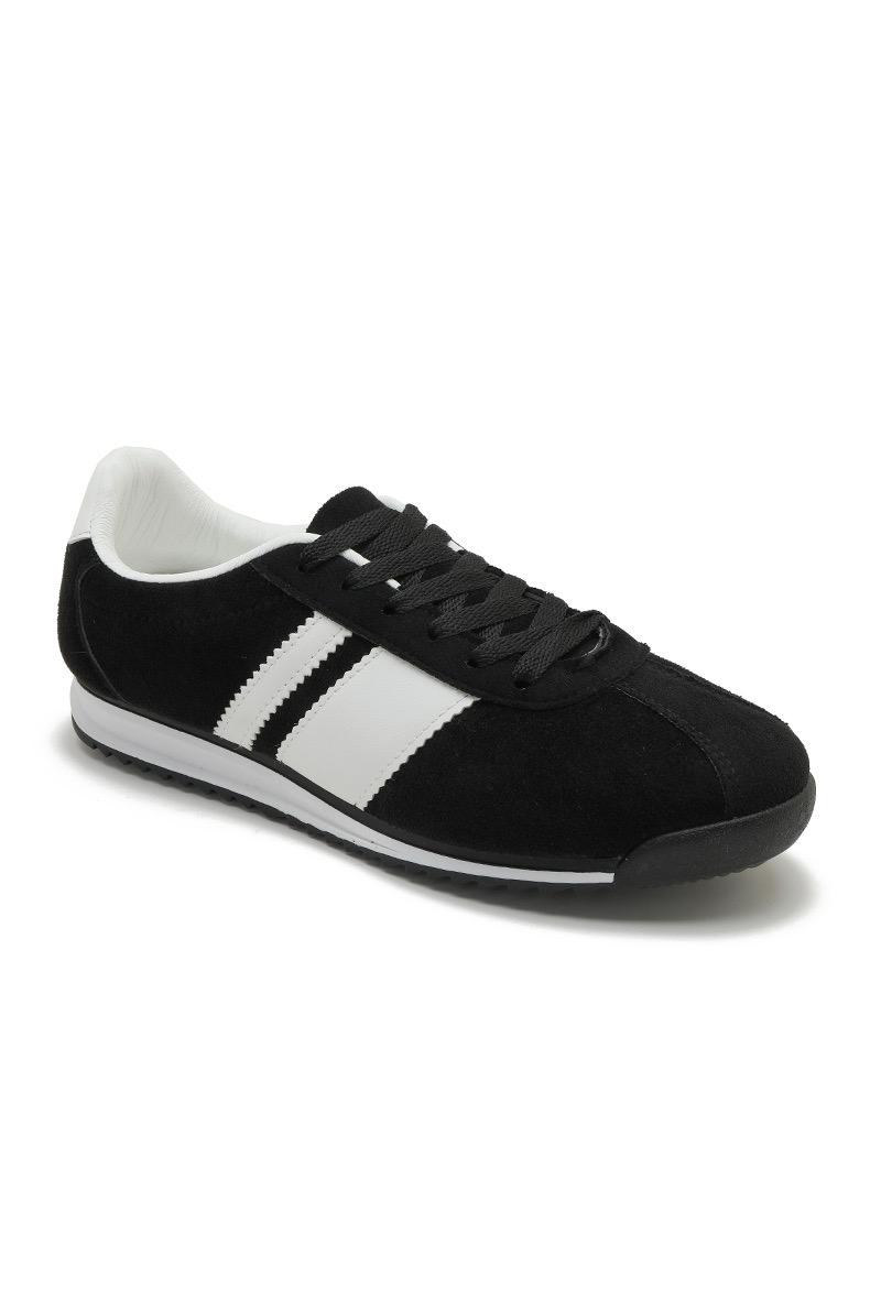 ROUND TOE SIDE LINE STRIPPED DETAILED GUM SOLE TRAINERS IN BLACK