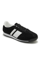 ROUND TOE SIDE LINE STRIPPED DETAILED GUM SOLE TRAINERS IN BLACK