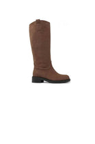 Women's Premium Khaki Leather Knee-High Boots With Side-Zip