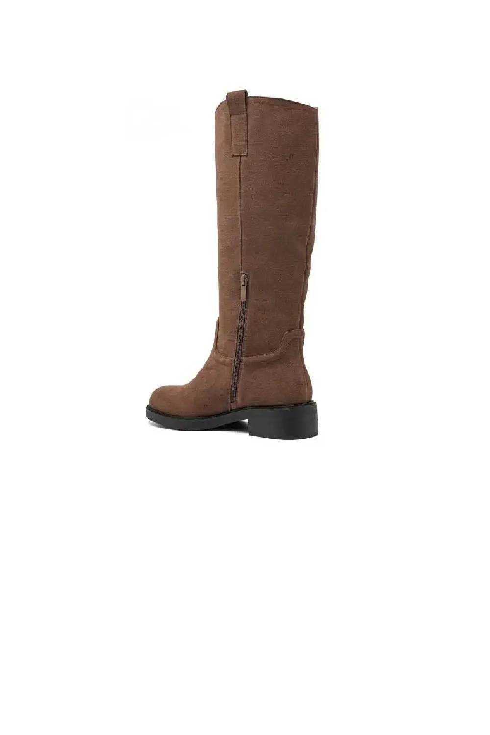Women's Premium Khaki Leather Knee-High Boots With Side-Zip