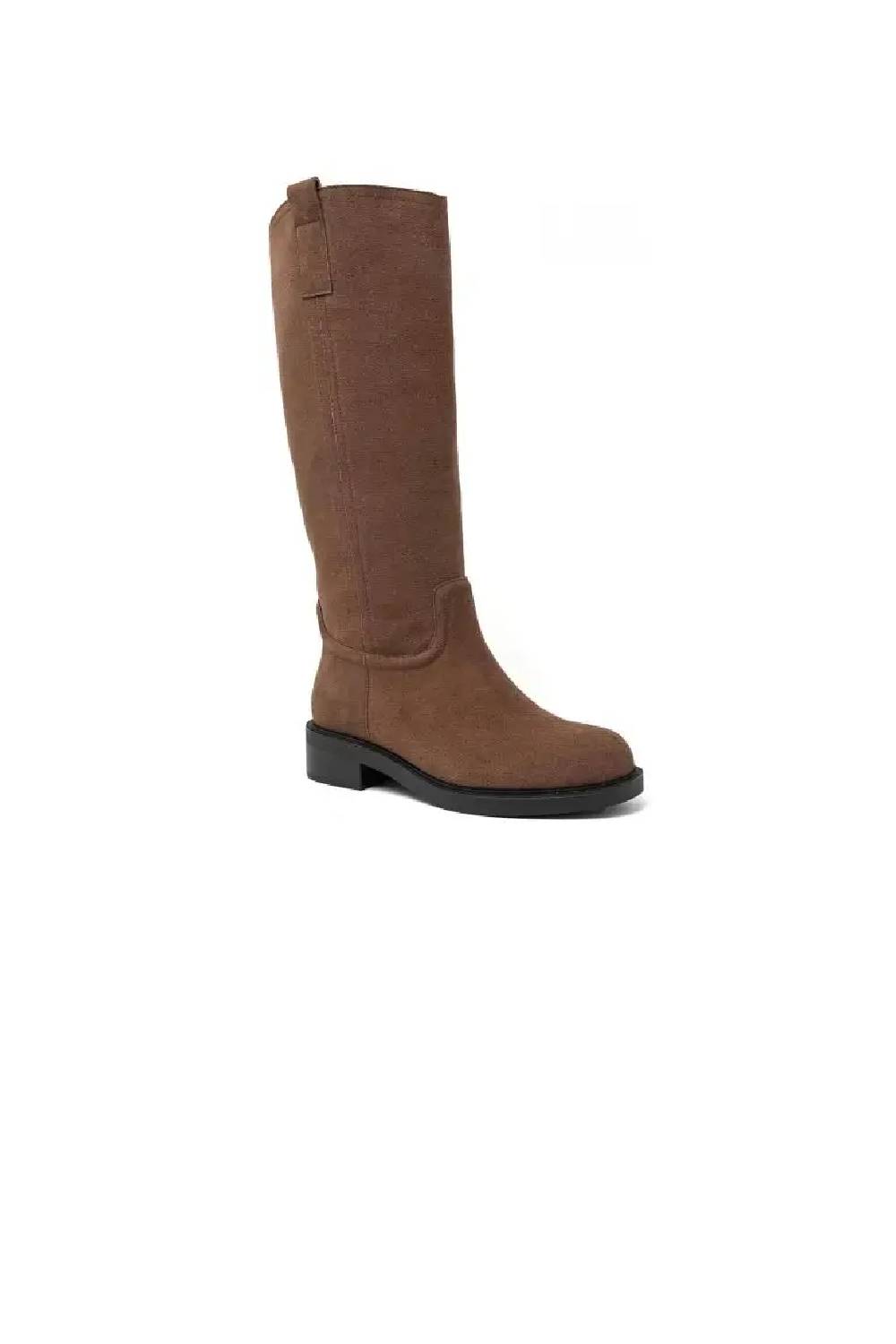 Women's Premium Khaki Leather Knee-High Boots With Side-Zip