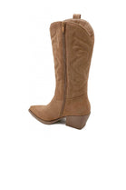 CAMEL BLOCK HEEL EMBROIDERED WESTERN COWBOY KNEE HIGH BOOTS