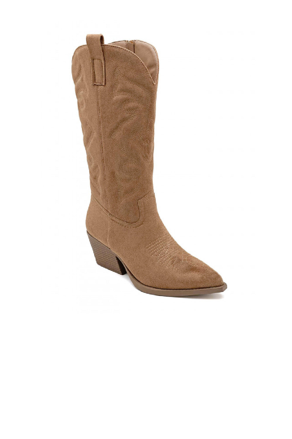 CAMEL BLOCK HEEL EMBROIDERED WESTERN COWBOY KNEE HIGH BOOTS