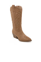CAMEL BLOCK HEEL EMBROIDERED WESTERN COWBOY KNEE HIGH BOOTS