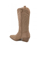 KHAKI BLOCK HEEL EMBROIDERED WESTERN COWBOY KNEE HIGH BOOTS