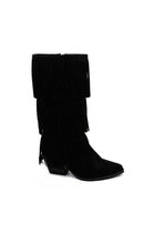 BLACK BLOCK HEEL FRINGE DETAIL DESIGNER COWBOY WESTERN KNEE HIGH BOOTS