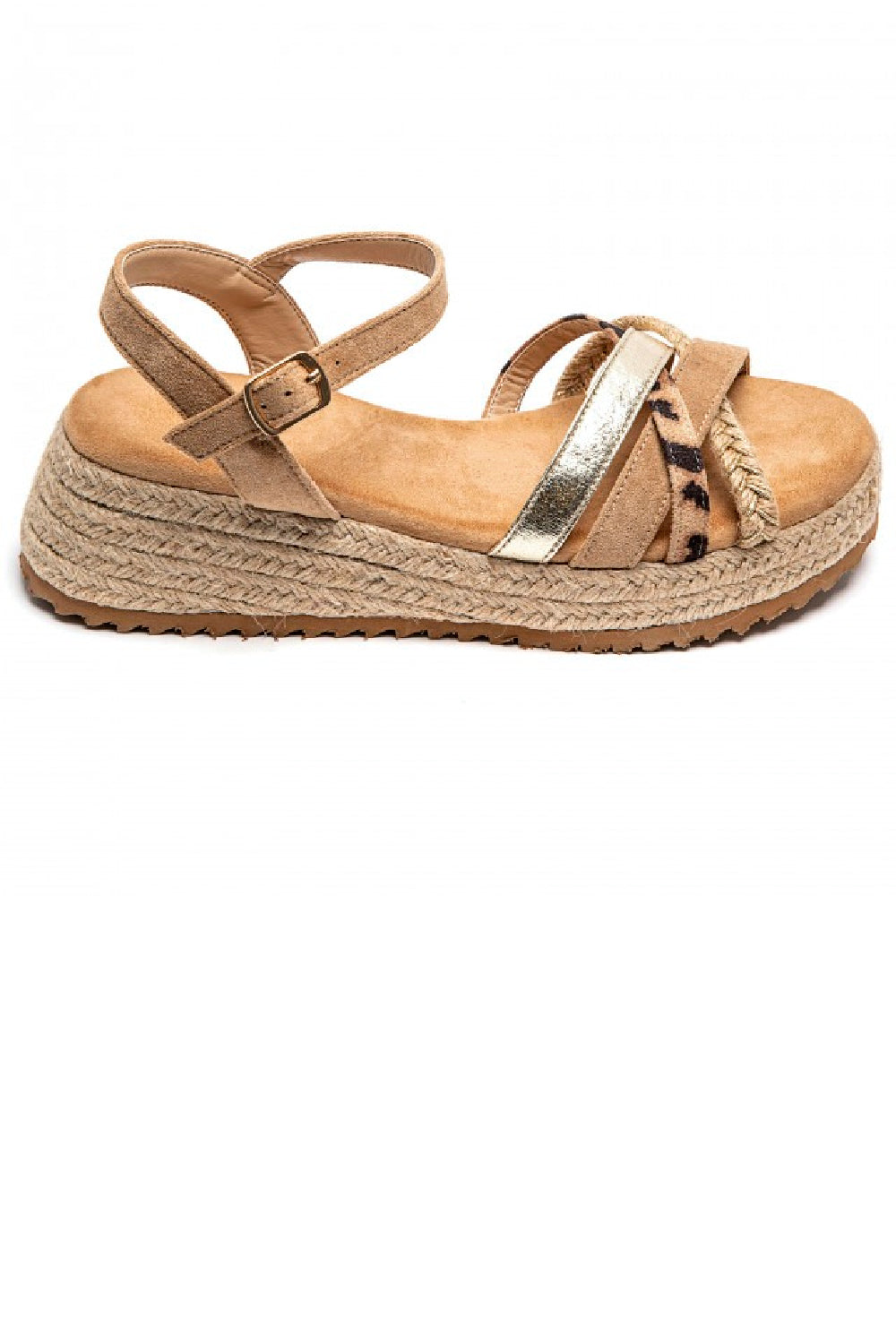 KHAKI LEOPARD STRAPPY LOW WEDGE ESPADRILLE RAFFIA SANDALS SHOES