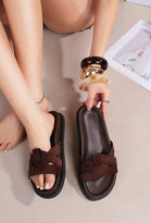 Wholesale Women’s Crossover Brown Cut-Out Slide Sandals