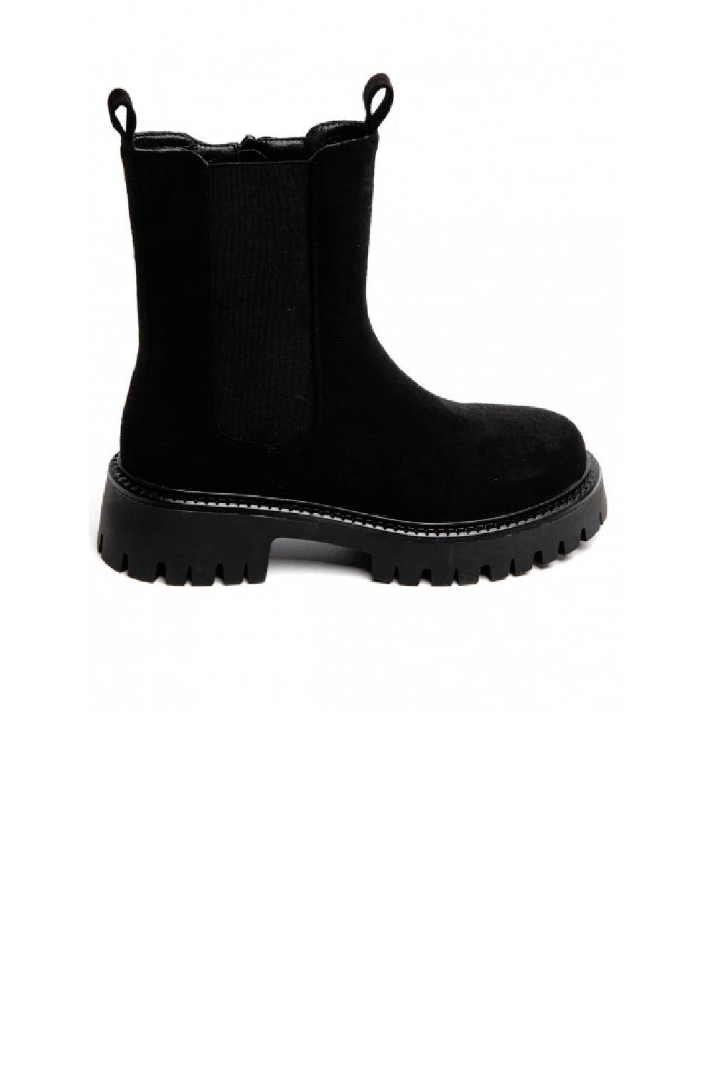 Women’s Chunky Lug-Sole Black Suede Chelsea Boots