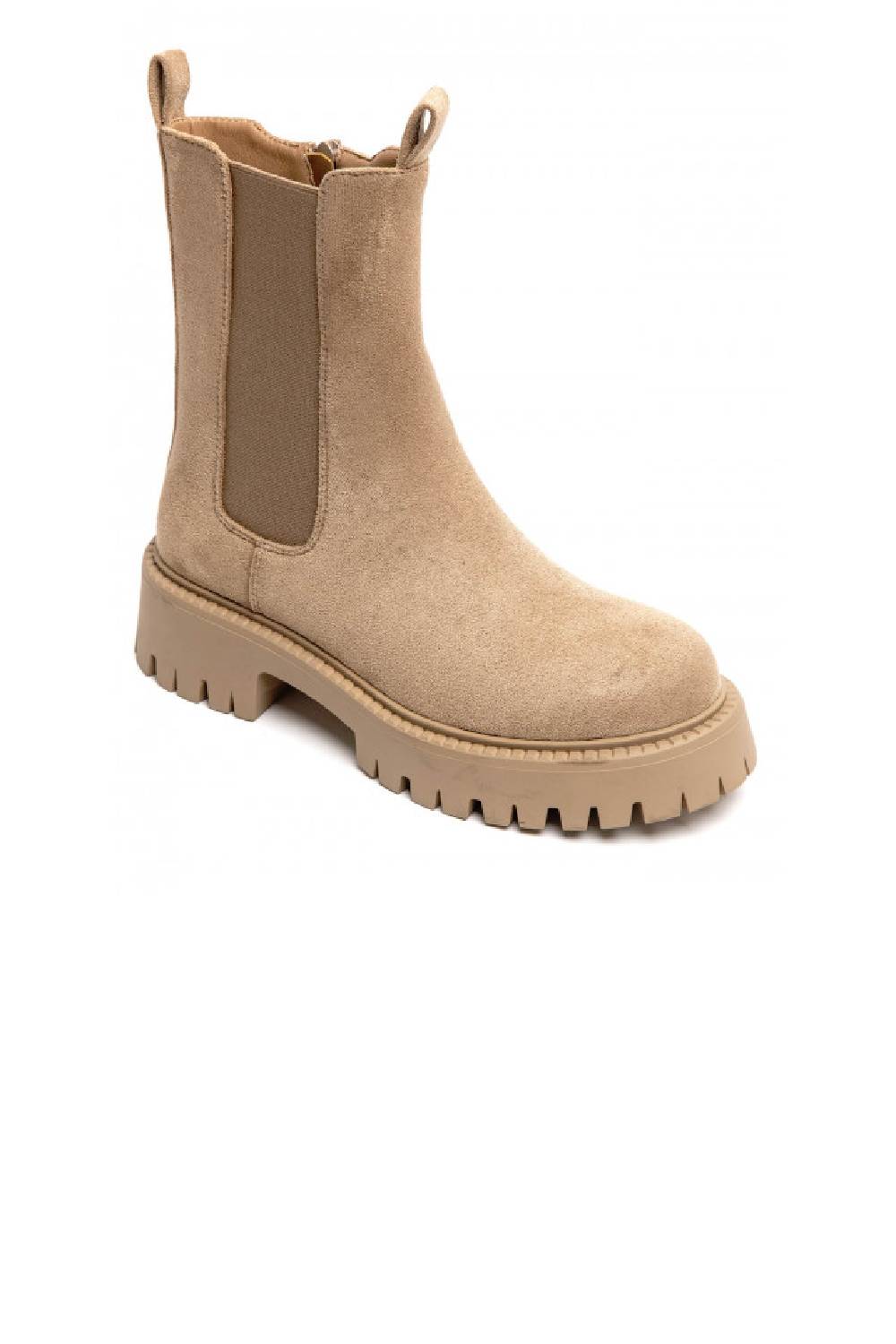 Women’s Chunky Lug-Sole Khaki Suede Chelsea Boots
