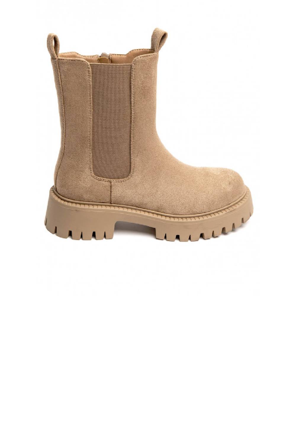 Women’s Chunky Lug-Sole Khaki Suede Chelsea Boots
