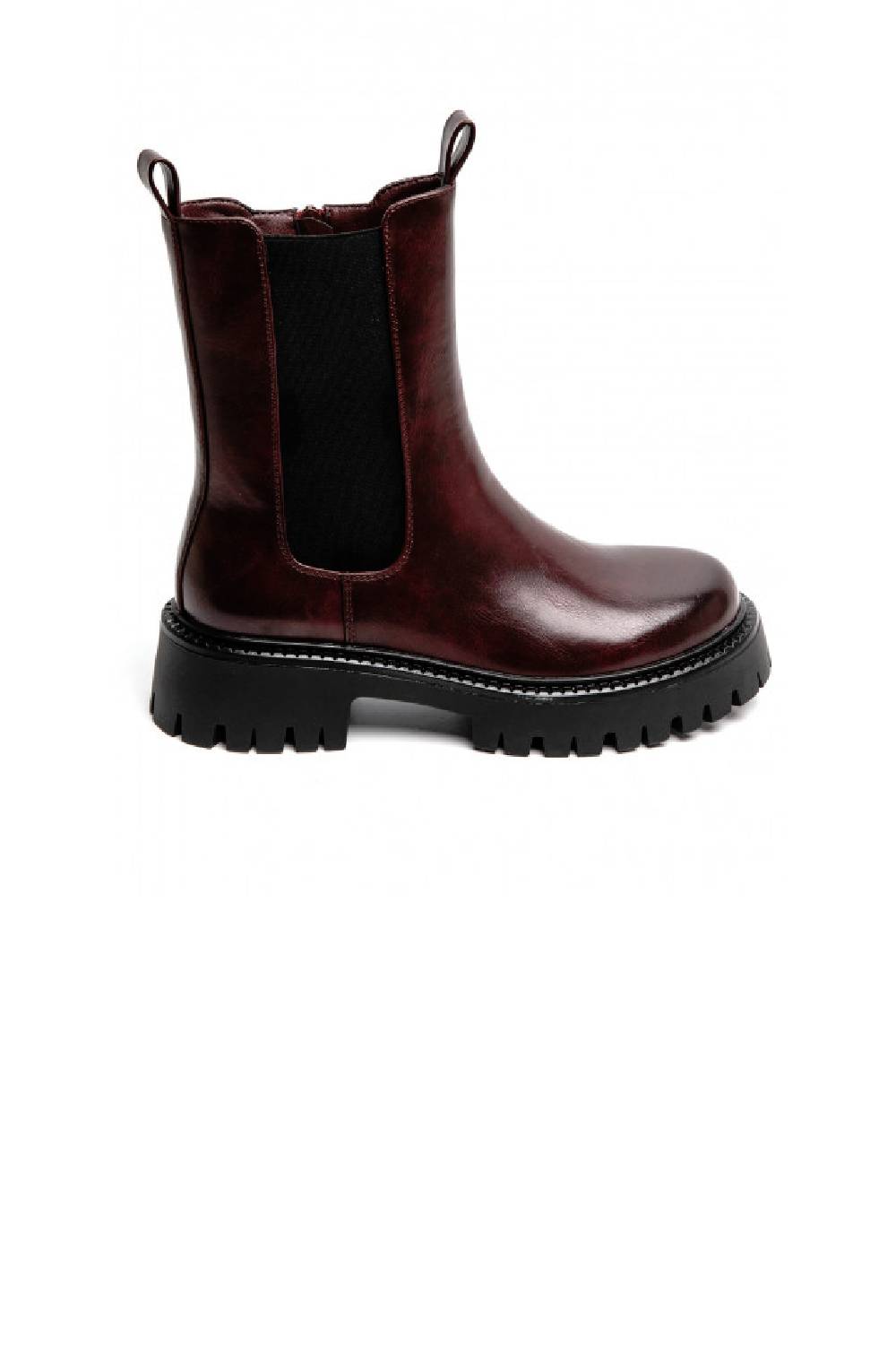 Women’s Chunky Lug-Sole Wine Pu Chelsea Boots