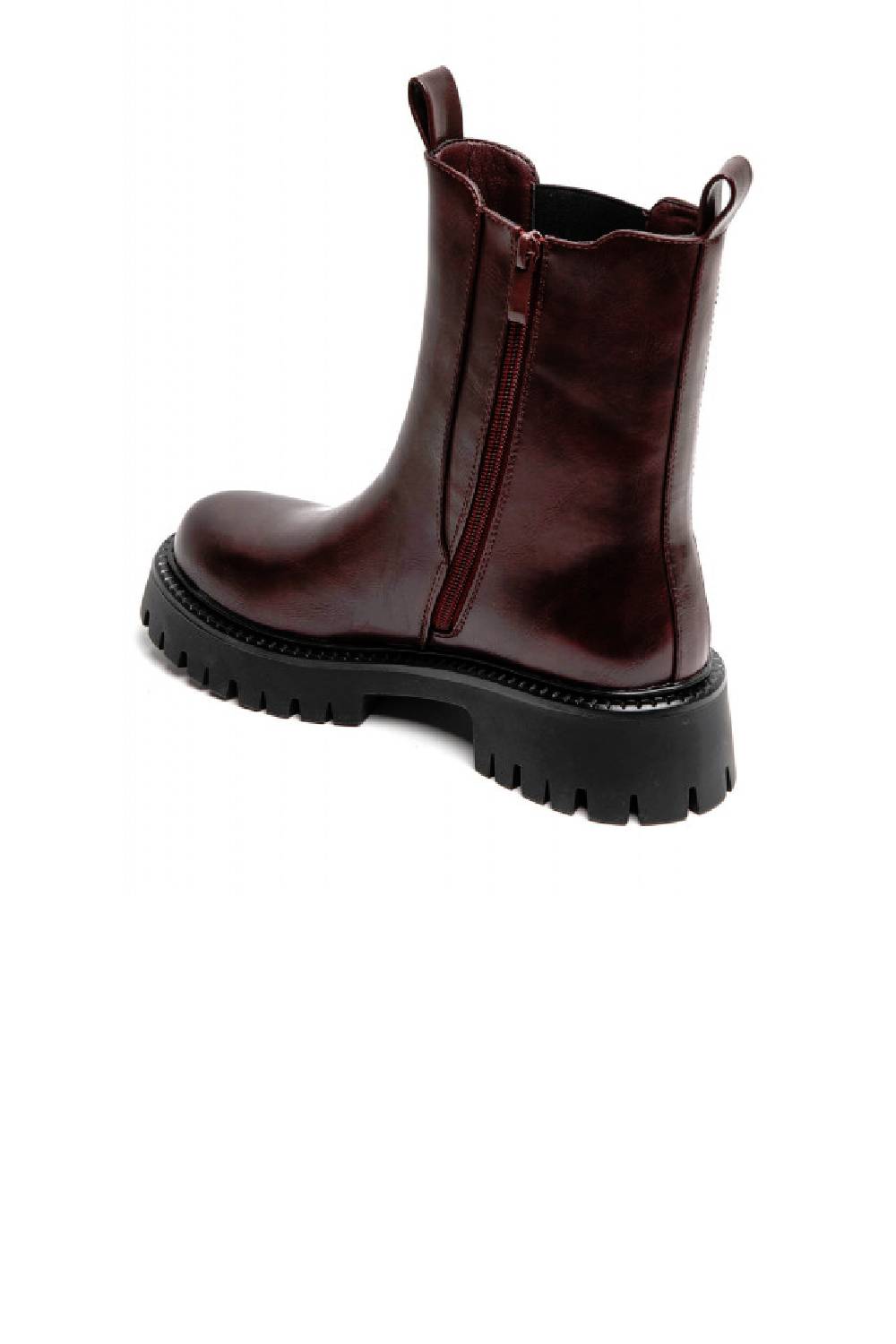 Women’s Chunky Lug-Sole Wine Pu Chelsea Boots