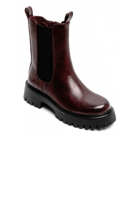 Women’s Chunky Lug-Sole Wine Pu Chelsea Boots