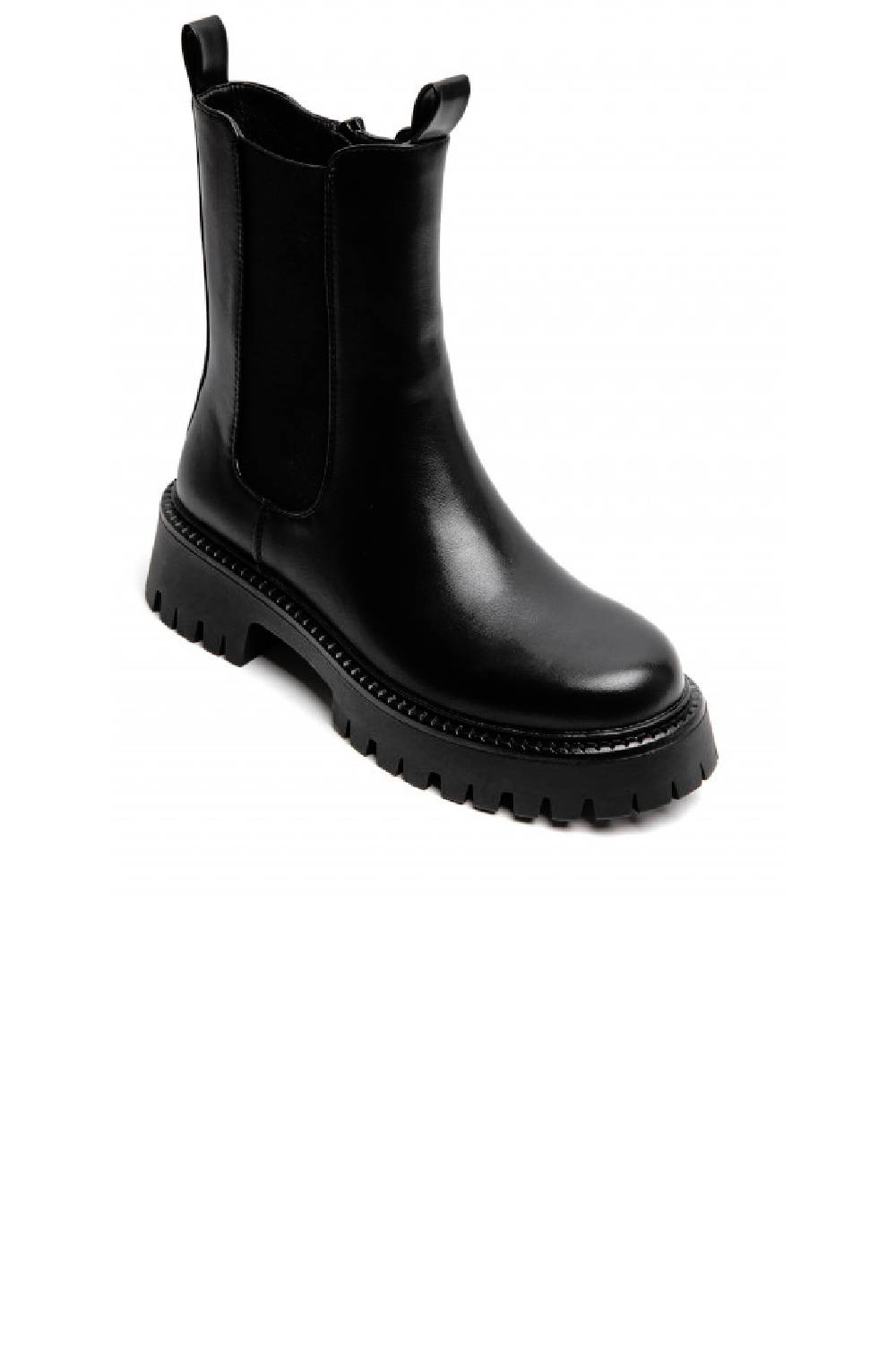 Women’s Chunky Lug-Sole Black Pu Chelsea Boots
