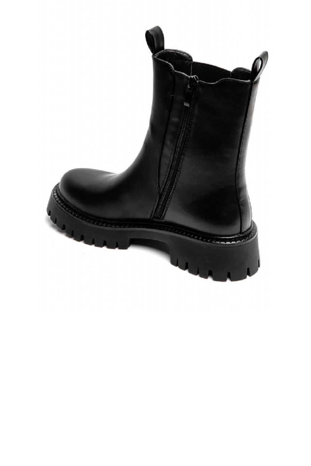 Women’s Chunky Lug-Sole Black Pu Chelsea Boots