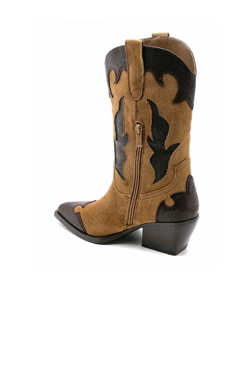 BROWN BLOCK HEEL WESTERN COWBOY CALF ANKLE BOOTS