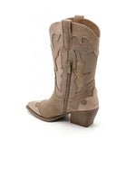 KHAKI BLOCK HEEL WESTERN COWBOY CALF ANKLE BOOTS