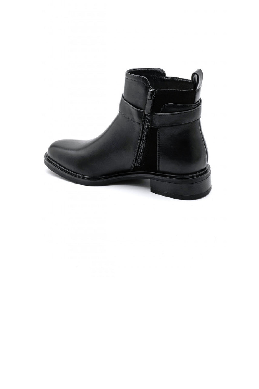 BLACK BUCKLE DETAIL FLAT CHELSEA ANKLE BOOTS