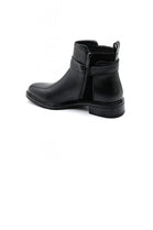 BLACK BUCKLE DETAIL FLAT CHELSEA ANKLE BOOTS