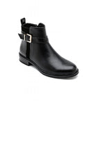 BLACK BUCKLE DETAIL FLAT CHELSEA ANKLE BOOTS