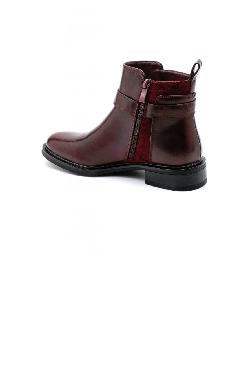 WINE RED BUCKLE DETAIL FLAT CHELSEA ANKLE BOOTS